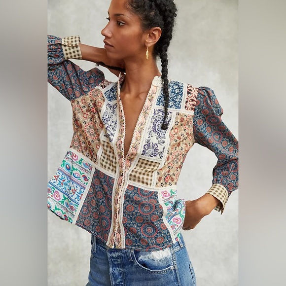 Anthropologie Tops - ✨ Anthropologie Printed Patchwork Blouse Sz 8